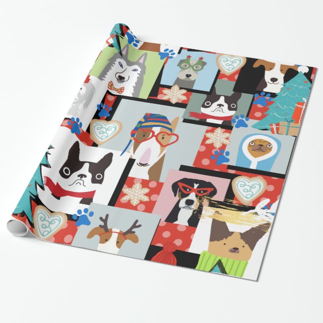 Papel De Regalo Navidades de perros modernos y comedidos envuelven (Desenrollado)
