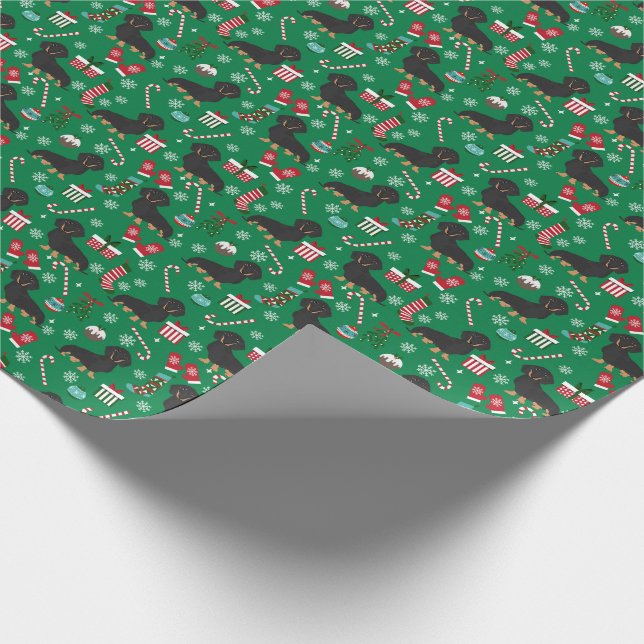 Papel De Regalo navidades de perros negros y tan Dachshund (Esquina)