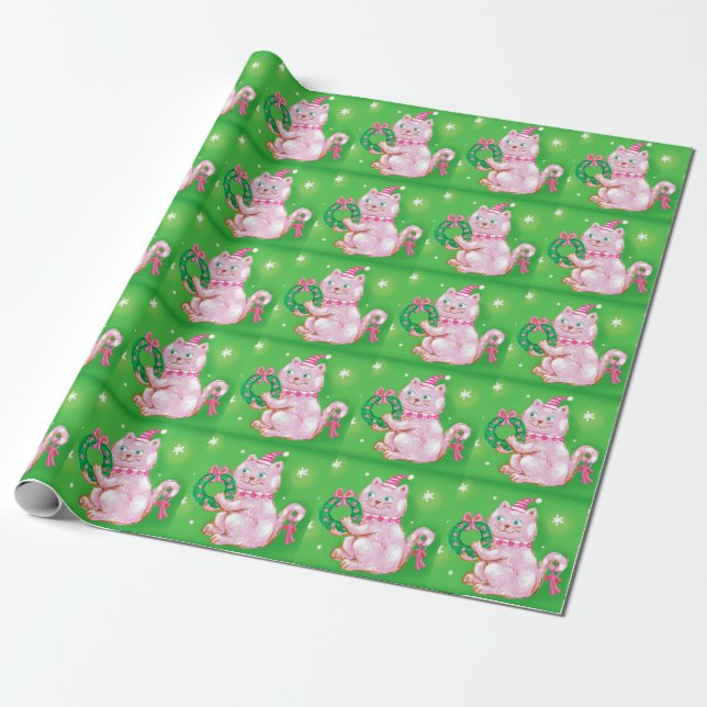 Papel De Regalo Navidades de Personalizado lindo Gato agarrando co (Desenrollado)