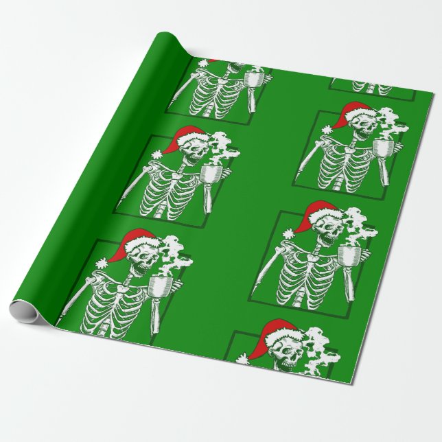 Papel De Regalo navidades de pesadilla esqueleto tomando café crán (Desenrollado)