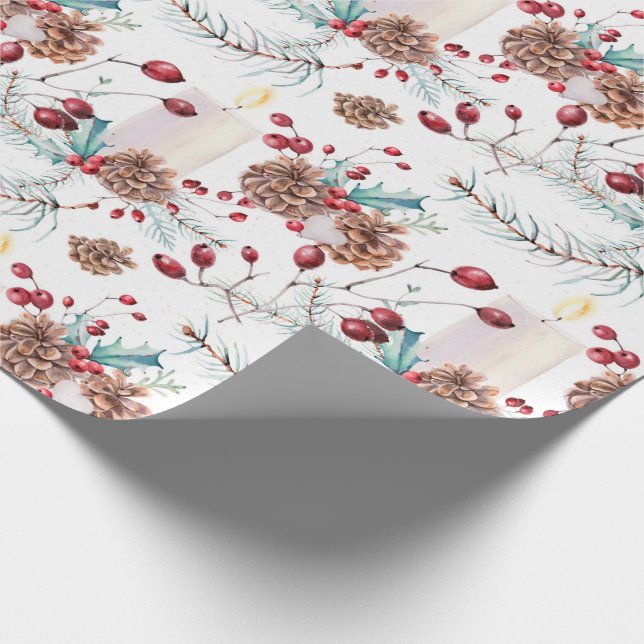 Papel De Regalo Navidades de Pine Cones Holly Berries (Esquina)