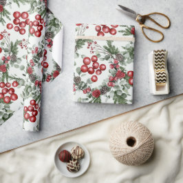 Papel De Regalo Navidades de Pine Holly Red Floral