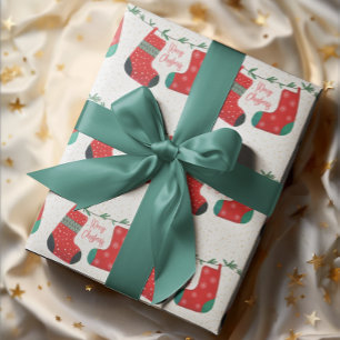 Papel De Regalo Navidades de Pino Verde Blanco Rojo De Oro Gracios