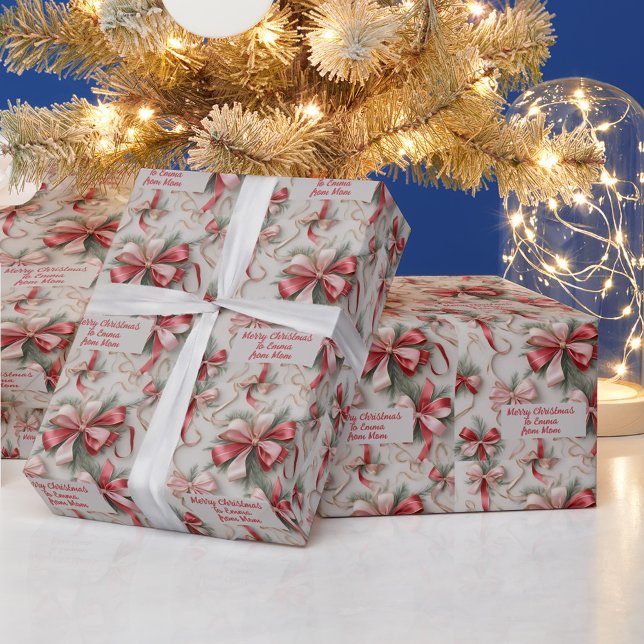 Papel De Regalo Navidades de pinos verdes arcos rosados festivos (Subido por el creador)