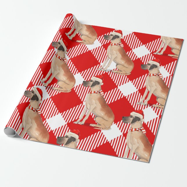 Papel De Regalo Navidades de Plaid and Great Dane Dog (Desenrollado)