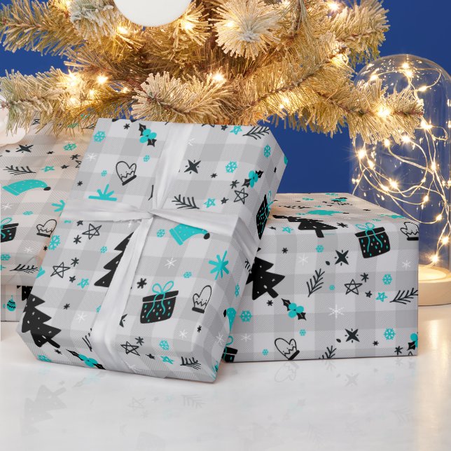 Papel De Regalo Navidades de plástico negro y azul (Vacaciones)