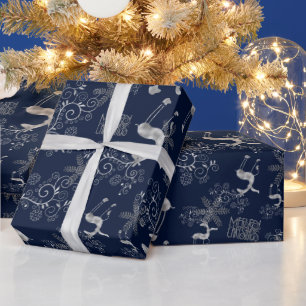 Papel De Regalo Navidades de plata reno