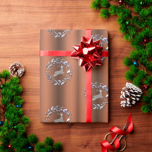 Papel De Regalo Navidades de plata renos en bronce