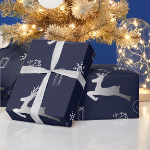 Papel De Regalo Navidades de plata y azul