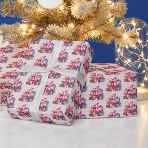 Papel De Regalo Navidades de playa de flamingo rosado