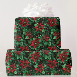Papel De Regalo Navidades de Poinsettia Intenso en Color AI