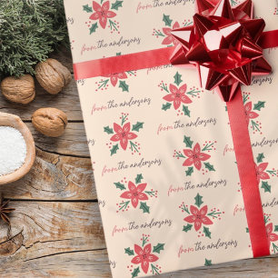 Papel De Regalo Navidades de Poinsettia Moderno Patrón Nombre pers