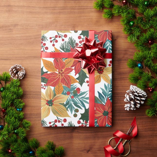Papel De Regalo Navidades de Poinsettia Retro (Regalo de vacaciones)