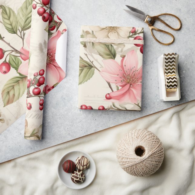 Papel De Regalo Navidades de Poinsettia Rosa Verde Rojo Patel (Artesanía)