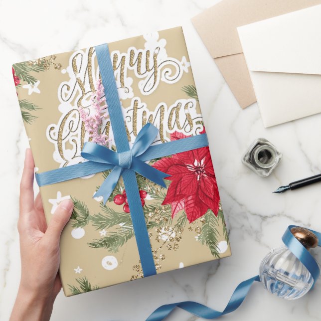Papel De Regalo Navidades de Poinsettia y Holly Berries (Regalar)