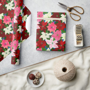 Papel De Regalo Navidades de Poinsettias de varios colores