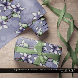 Papel De Regalo Navidades de Poinsettias Púrpura y Copos de Nieve 