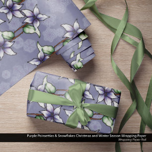 Papel De Regalo Navidades de Poinsettias Púrpura y Copos de Nieve
