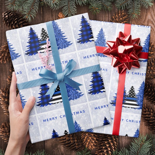 Papel De Regalo Navidades de policía Purpurina de línea azul delga (Subido por el creador)