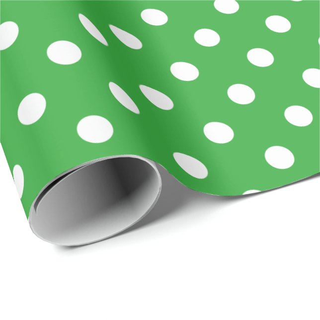 Papel De Regalo Navidades de polkadots verdes y blancos envolviend (Esquina del rollo)