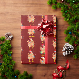 Papel De Regalo Navidades de pollo de Santa Hat