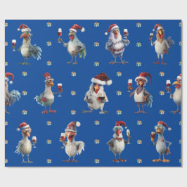 Papel De Regalo Navidades de pollo divertidos Fiesta de vino azul