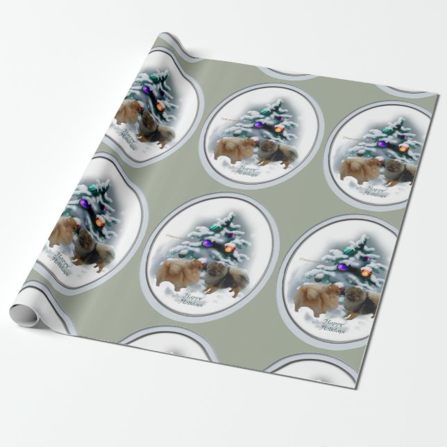 Papel De Regalo Navidades de Pomerania (Desenrollado)