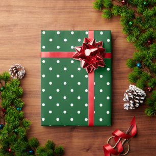 Papel De Regalo Navidades de Punto de Polka Blanco Verde