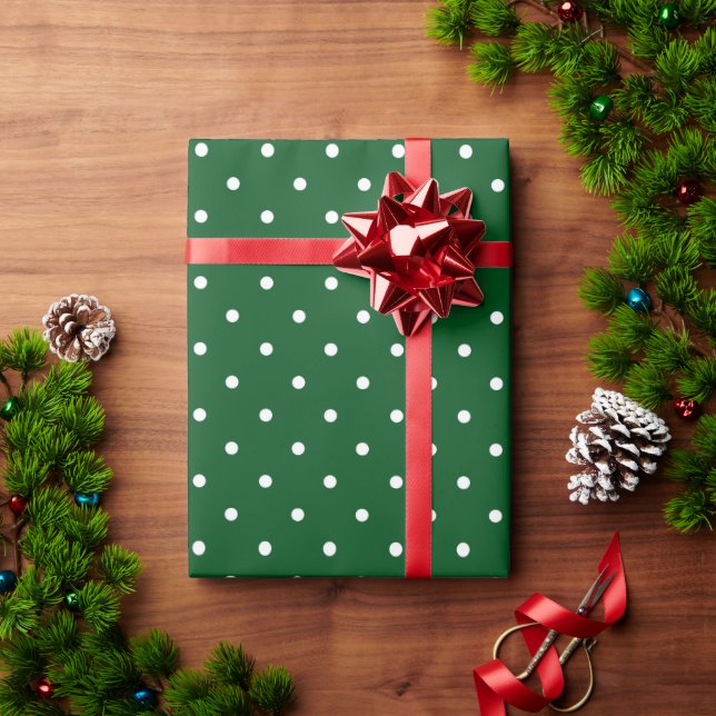 Papel De Regalo Navidades de Punto de Polka Blanco Verde (Regalo de vacaciones)