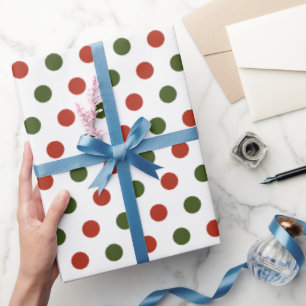 Papel De Regalo Navidades de Punto de Polka Geométrica Verde y Roj