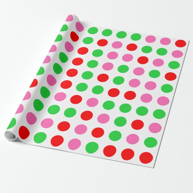 Papel De Regalo Navidades de Punto de Polka Verde Rosa (Desenrollado)
