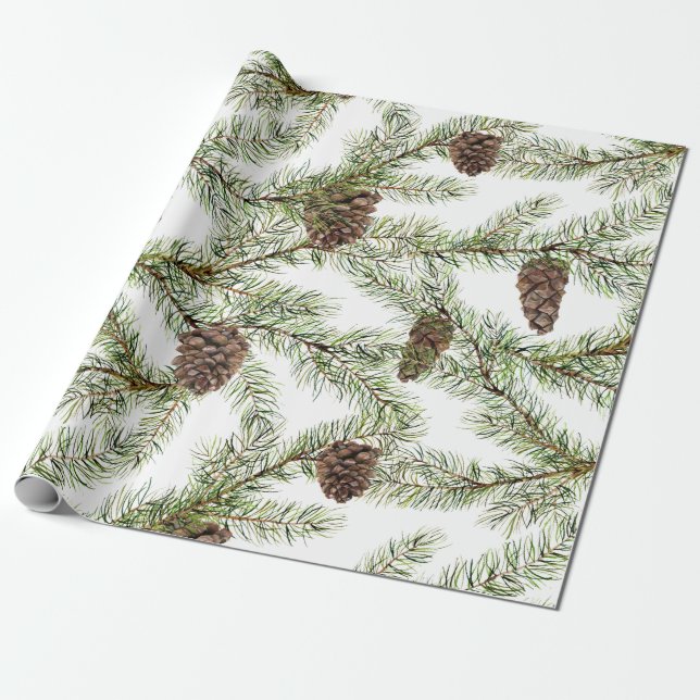 Papel De Regalo Navidades de ramas y conos de pino, Año Nuevo (Desenrollado)