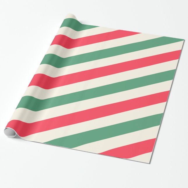 Papel De Regalo Navidades de rayas blancas, verdes y rojas envolve (Desenrollado)