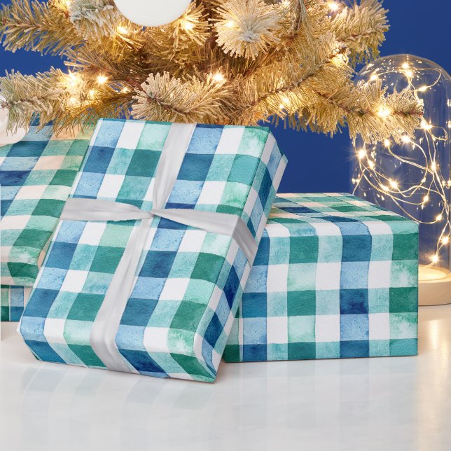 Papel De Regalo Navidades de rayas de plástico azul verde (Vacaciones)
