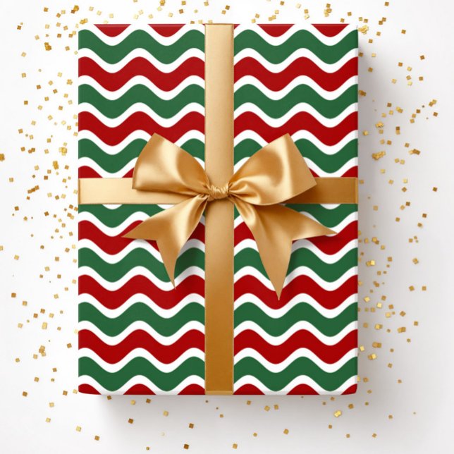 Papel De Regalo Navidades de rayas verdes rojas modernas (Christmas Red Green Stripes Pattern Wrapping Paper)