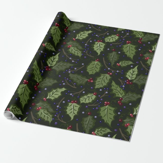 Papel De Regalo Navidades de Red and Purple Berries Holly (Desenrollado)