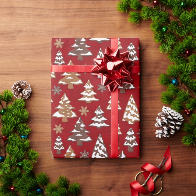 Papel De Regalo Navidades de Red Tree Gingerbread Cookies (Regalo de vacaciones)