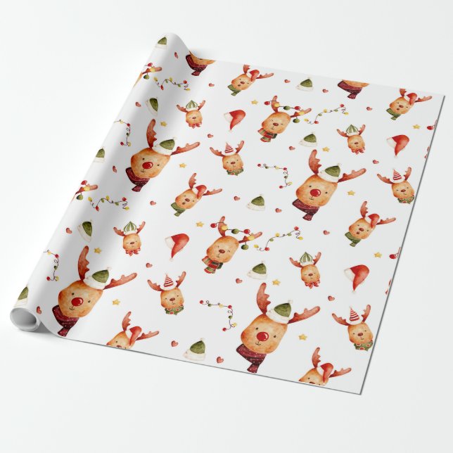Papel De Regalo Navidades de renos Cute Rudolph (Desenrollado)
