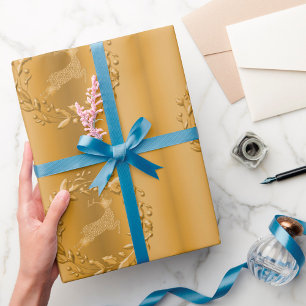 Papel De Regalo Navidades de renos dorados y guirnaldas
