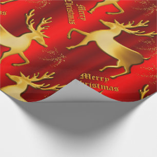 Papel De Regalo Navidades de renos dorados y rojos metálicos