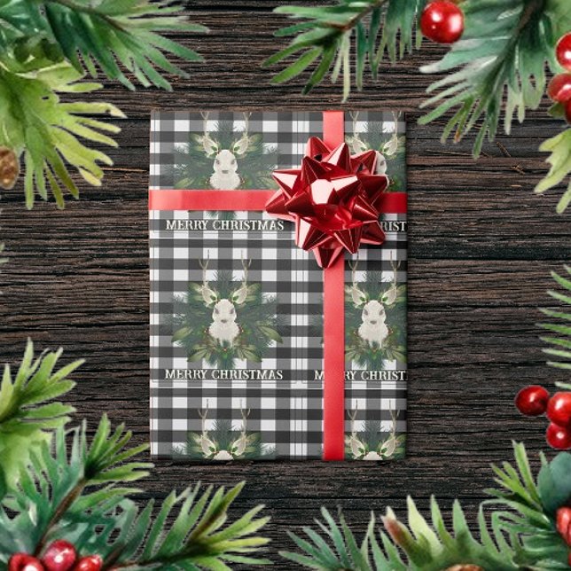 Papel De Regalo Navidades de renos festivos de búfalo (Buffalo Plaid Festive Reindeer Christmas Wrapping Paper)