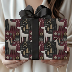Papel De Regalo Navidades de renos modernos envueltos en rojo fest