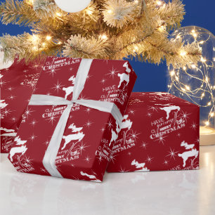 Papel De Regalo Navidades de renos voladores mágicos (rojo)