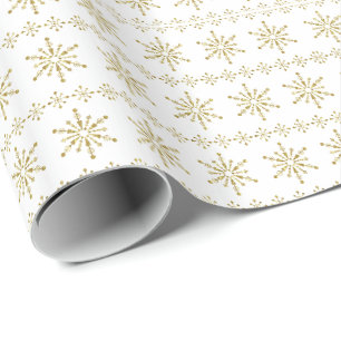 Papel De Regalo Navidades de resumen de oro y blanco copos de niev