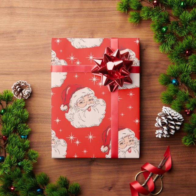Papel De Regalo Navidades de Retro Mid Century Santa (Regalo de vacaciones)