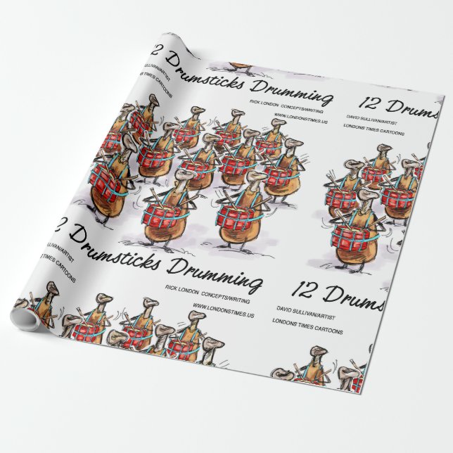 Papel De Regalo Navidades de Rick London "12 Drumsticks Drumming" (Desenrollado)