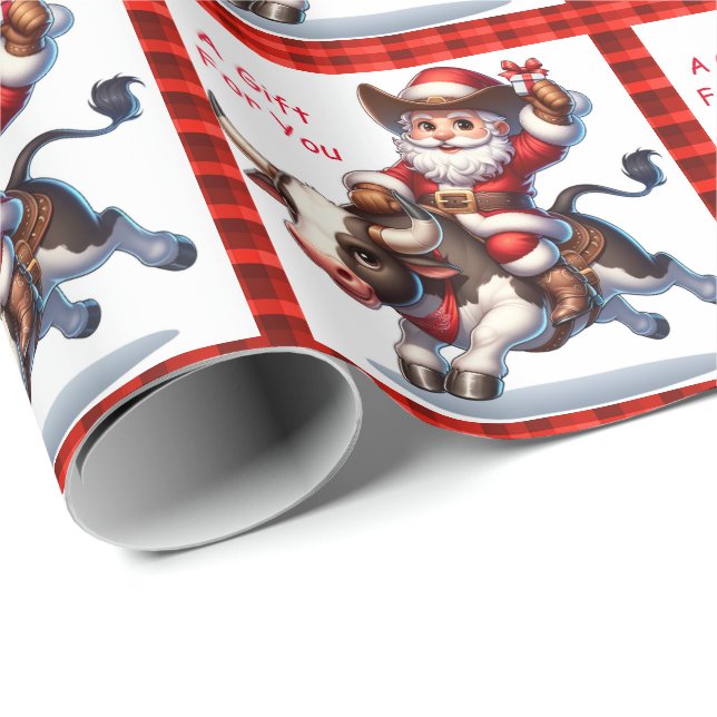 Papel De Regalo Navidades de Rodeo Occidental de Santa Cowboy Bull (Esquina del rollo)