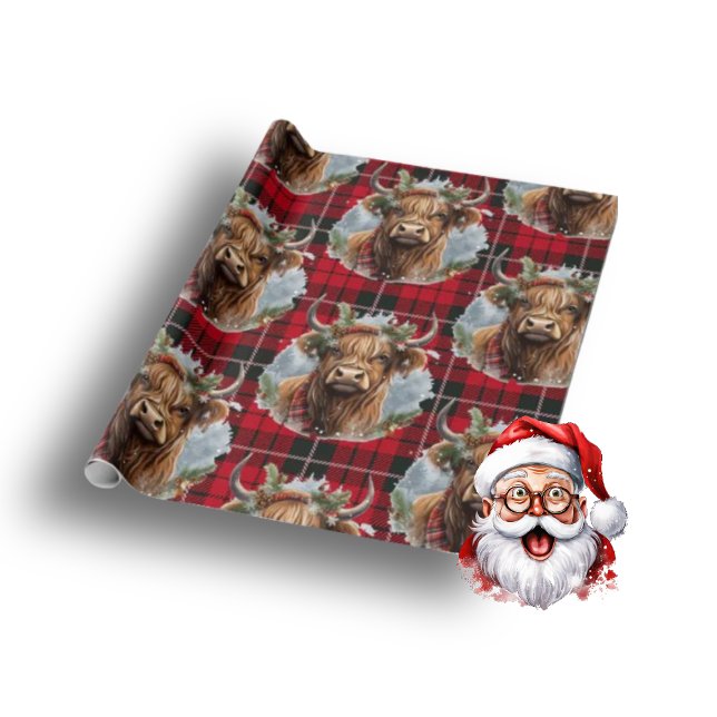 Papel De Regalo Navidades de rojo Vaca Highlander (Christmas Cheers Cow)