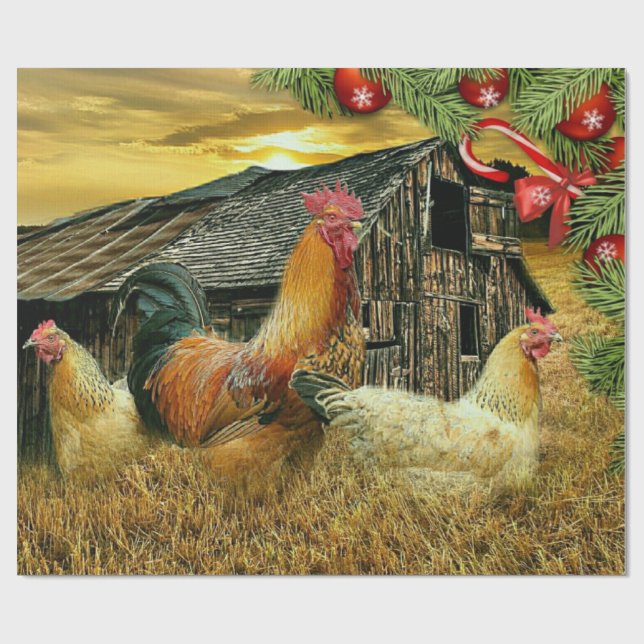 Papel De Regalo Navidades de Rooster Hen Chicken Coop (Superficie plana)