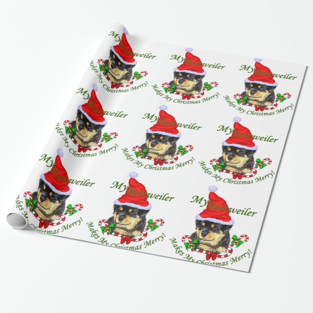 Papel De Regalo Navidades de Rottweiler Merry (Desenrollado)